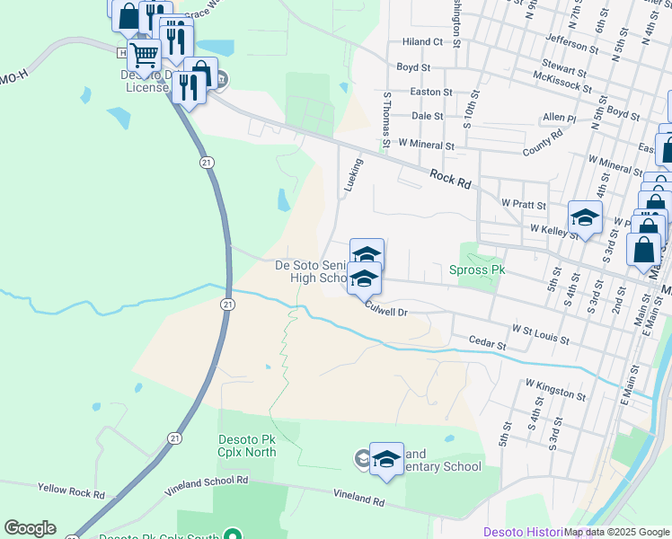 map of restaurants, bars, coffee shops, grocery stores, and more near 815 Amvets Drive in De Soto