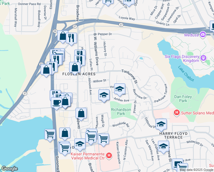 map of restaurants, bars, coffee shops, grocery stores, and more near 240 Holly Street in Vallejo