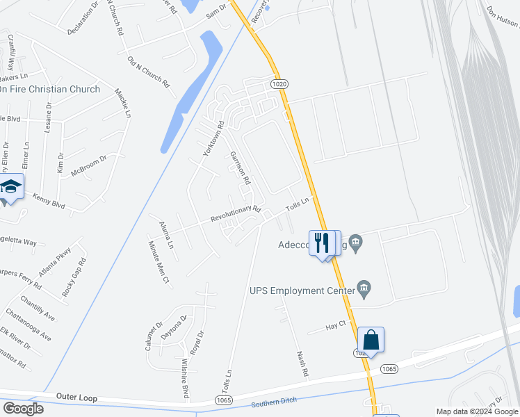map of restaurants, bars, coffee shops, grocery stores, and more near 603 Revolutionary Road in Louisville