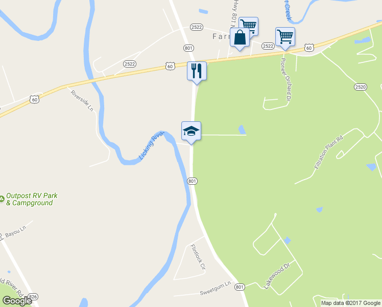 map of restaurants, bars, coffee shops, grocery stores, and more near 763 Kentucky 801 in Morehead