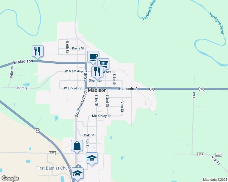 map of restaurants, bars, coffee shops, grocery stores, and more near 201-225 S 1st St in Madison