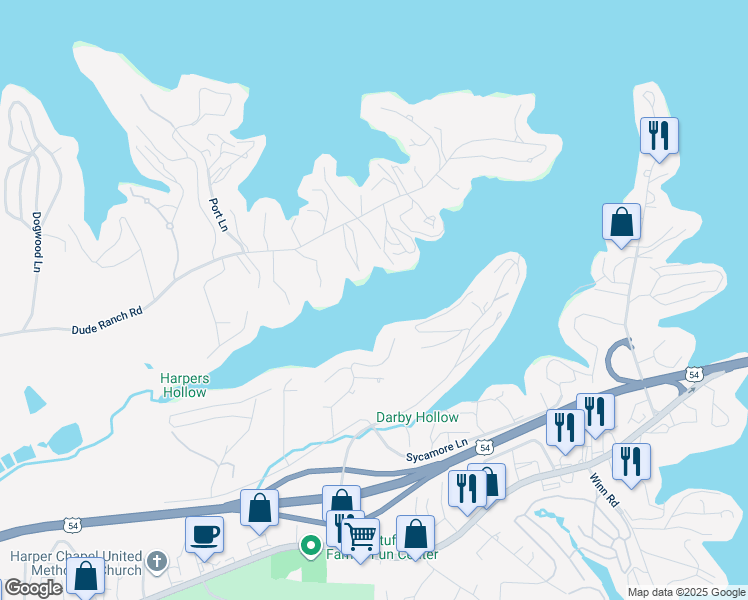 map of restaurants, bars, coffee shops, grocery stores, and more near 5380 Dude Ranch Road in Osage Beach