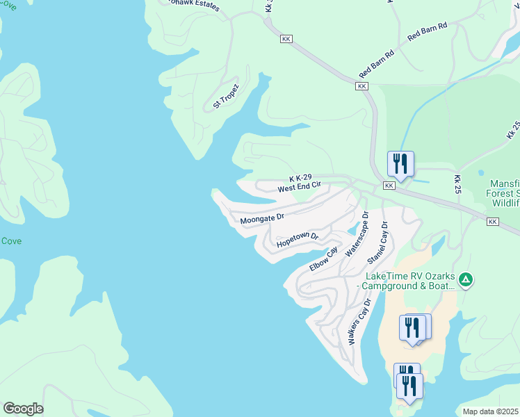 map of restaurants, bars, coffee shops, grocery stores, and more near 291 West End Circle in Osage Beach