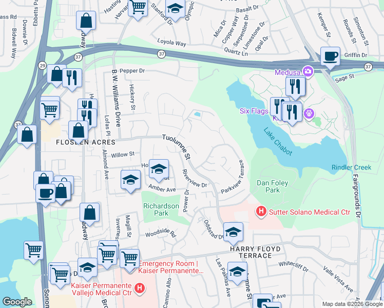map of restaurants, bars, coffee shops, grocery stores, and more near 196 Platt Court in Vallejo