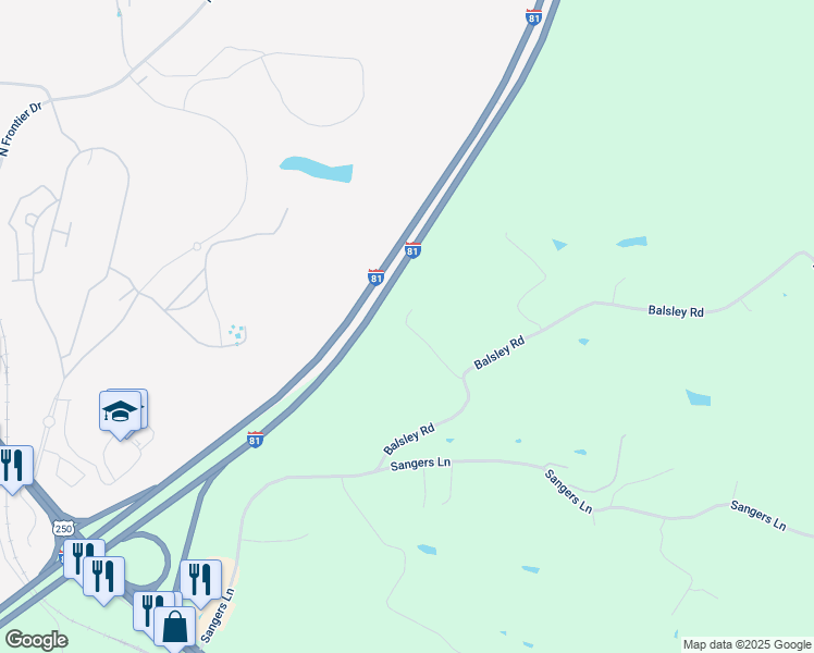 map of restaurants, bars, coffee shops, grocery stores, and more near 130 Balsley Road in Staunton