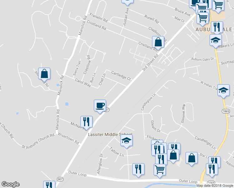 map of restaurants, bars, coffee shops, grocery stores, and more near 7712 3rd Street Road in Louisville