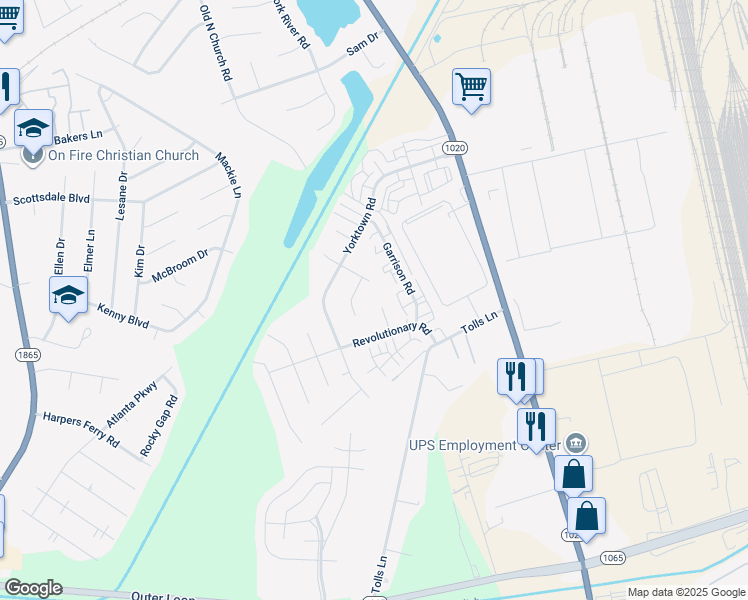 map of restaurants, bars, coffee shops, grocery stores, and more near 7500 Revolutionary Ct in Louisville