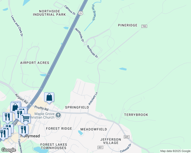 map of restaurants, bars, coffee shops, grocery stores, and more near 3600 Pritchett Lane in Charlottesville