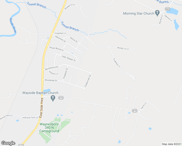 map of restaurants, bars, coffee shops, grocery stores, and more near 109 Cedarcrest Drive in Waynesboro