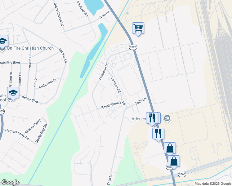 map of restaurants, bars, coffee shops, grocery stores, and more near 7524 Garrison Road in Louisville