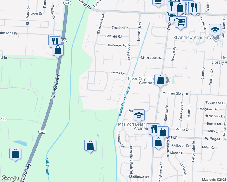 map of restaurants, bars, coffee shops, grocery stores, and more near 6703 Sternbach Court in Louisville