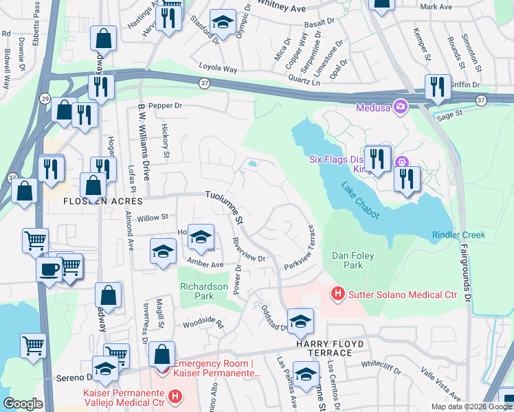 map of restaurants, bars, coffee shops, grocery stores, and more near 124 Platt Court in Vallejo
