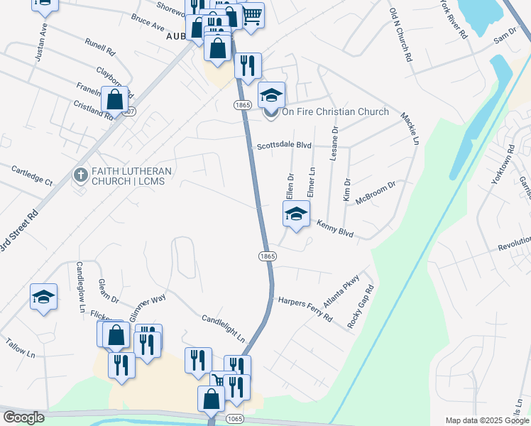 map of restaurants, bars, coffee shops, grocery stores, and more near 5729 New Cut Road in Louisville