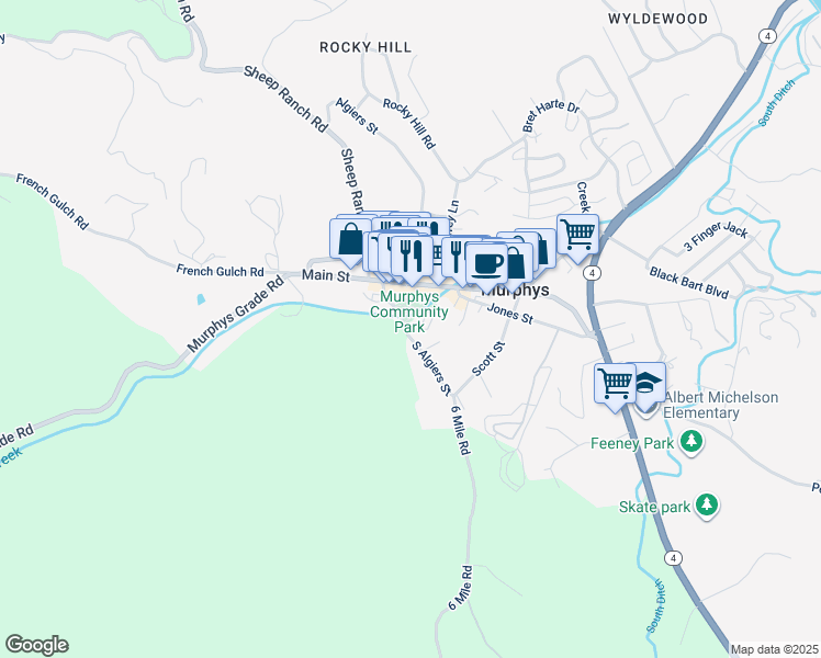 map of restaurants, bars, coffee shops, grocery stores, and more near 541 Algiers Street in Murphys