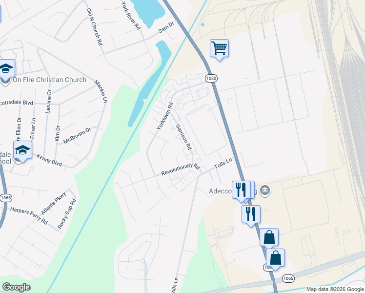 map of restaurants, bars, coffee shops, grocery stores, and more near 7524 Garrison Road in Louisville
