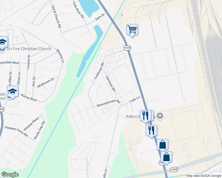 map of restaurants, bars, coffee shops, grocery stores, and more near 7524 Garrison Road in Louisville