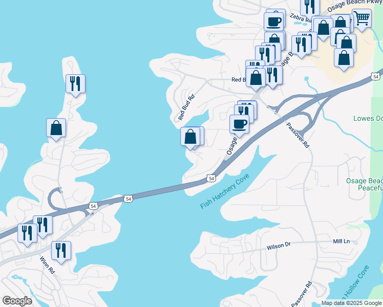 map of restaurants, bars, coffee shops, grocery stores, and more near 4540 U.S. 54 in Osage Beach