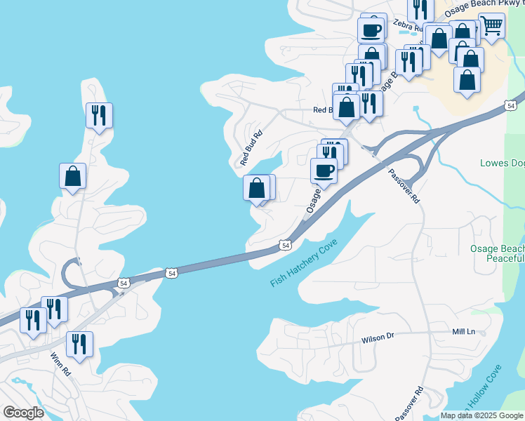 map of restaurants, bars, coffee shops, grocery stores, and more near 4877 Osage Beach Parkway in Osage Beach