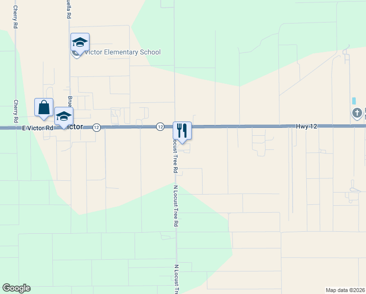 map of restaurants, bars, coffee shops, grocery stores, and more near 17036 North Locust Tree Road in Lodi