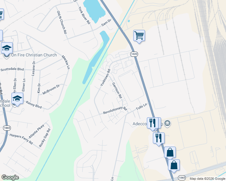 map of restaurants, bars, coffee shops, grocery stores, and more near 407 Garrison Court in Louisville