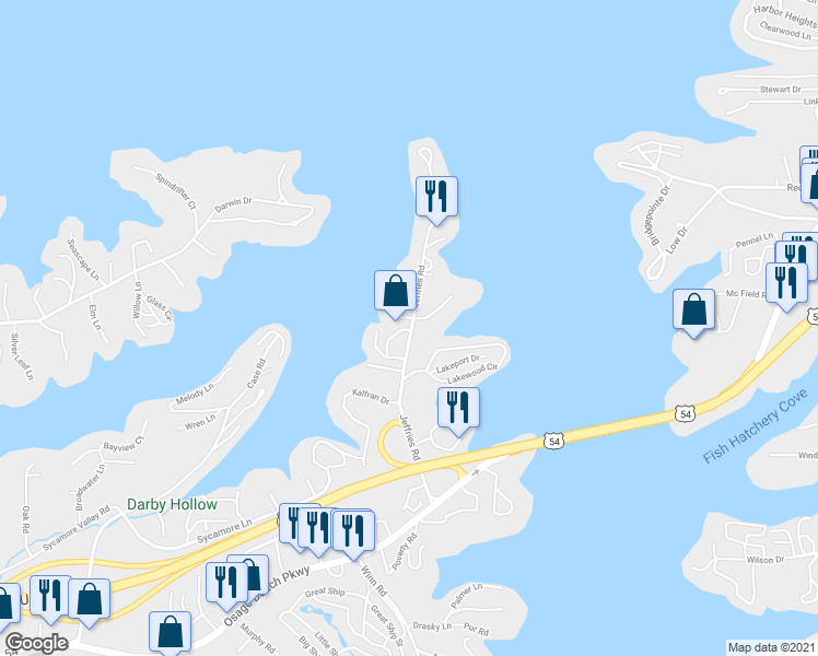 map of restaurants, bars, coffee shops, grocery stores, and more near 1165 Summerset Circle in Osage Beach