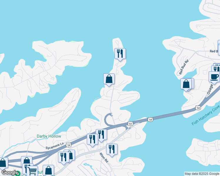 map of restaurants, bars, coffee shops, grocery stores, and more near 1165 Summerset Circle in Osage Beach