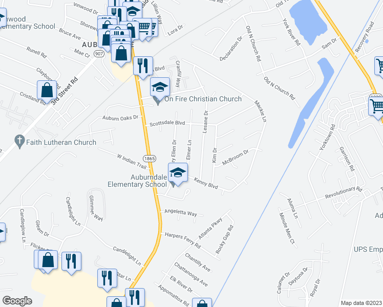 map of restaurants, bars, coffee shops, grocery stores, and more near 5709 Elmer Lane in Louisville