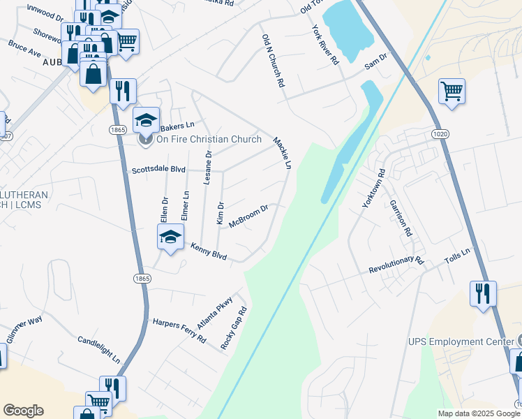 map of restaurants, bars, coffee shops, grocery stores, and more near 200 McBroom Drive in Louisville