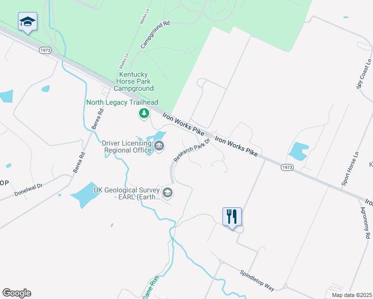 map of restaurants, bars, coffee shops, grocery stores, and more near Research Park Drive in Lexington