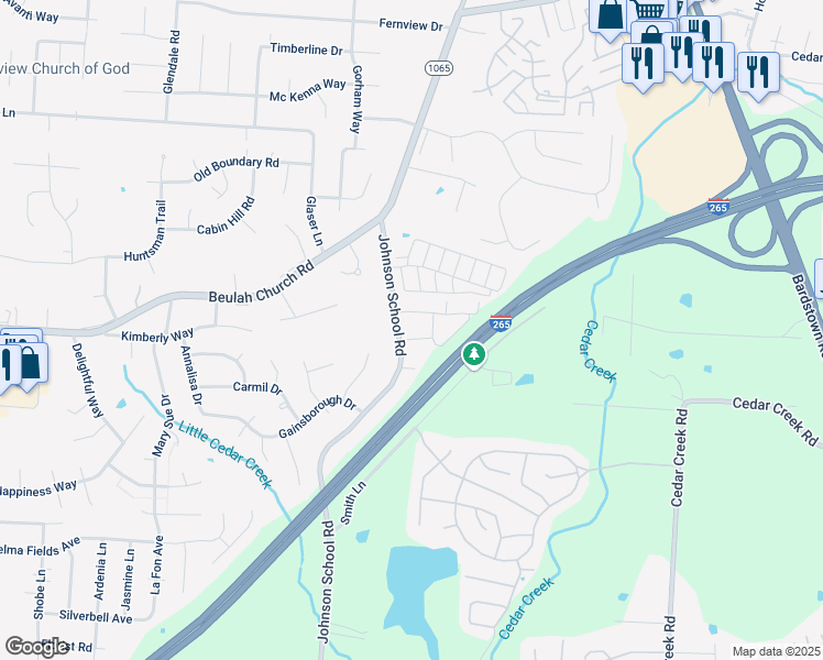 map of restaurants, bars, coffee shops, grocery stores, and more near 8001 Magnolia Ridge Court in Louisville