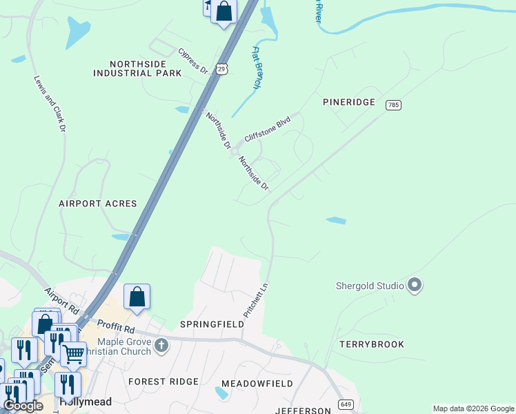 map of restaurants, bars, coffee shops, grocery stores, and more near 3628 County Road 785 in Charlottesville