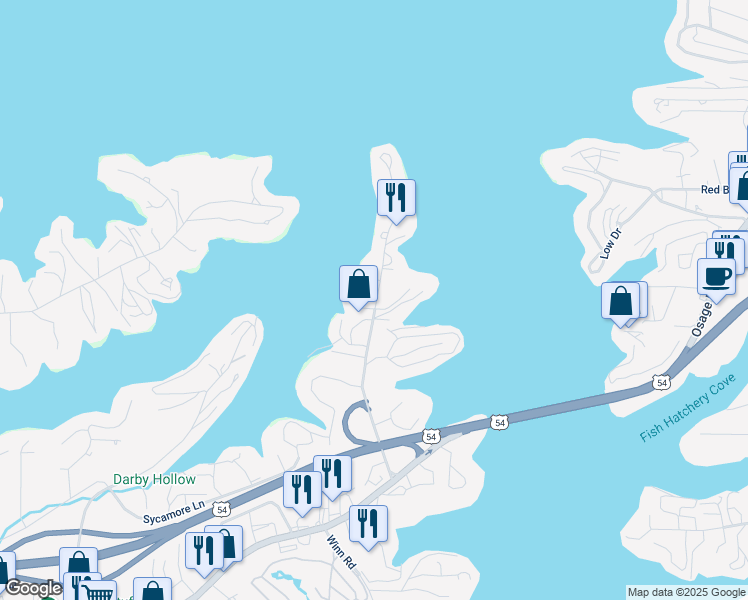 map of restaurants, bars, coffee shops, grocery stores, and more near 1165 Summerset Circle in Osage Beach