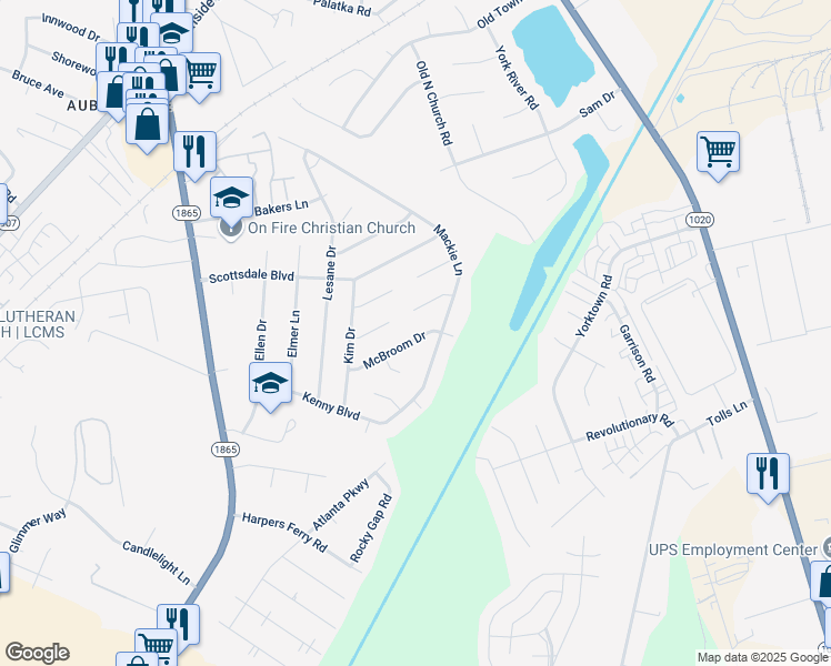map of restaurants, bars, coffee shops, grocery stores, and more near 203 McBroom Drive in Louisville