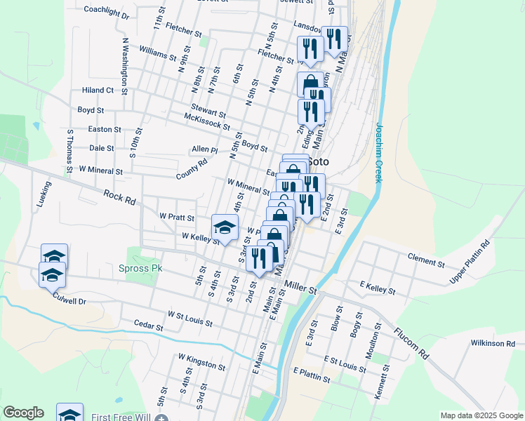 map of restaurants, bars, coffee shops, grocery stores, and more near 221 South 3rd Street in De Soto