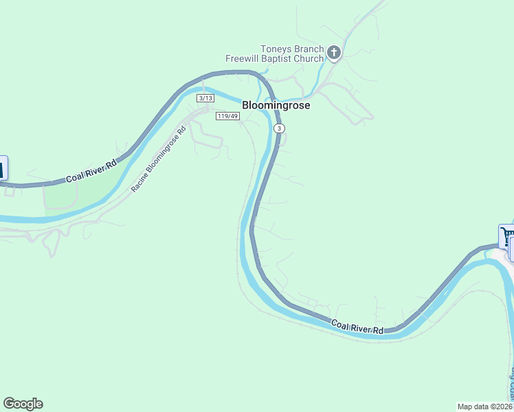 map of restaurants, bars, coffee shops, grocery stores, and more near Coal River Road in Bloomingrose