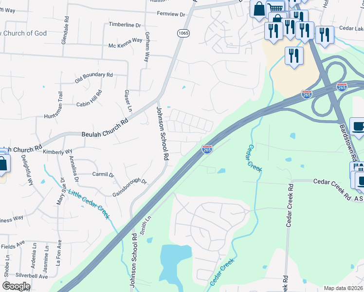 map of restaurants, bars, coffee shops, grocery stores, and more near 9504 Magnolia Ridge Drive in Louisville