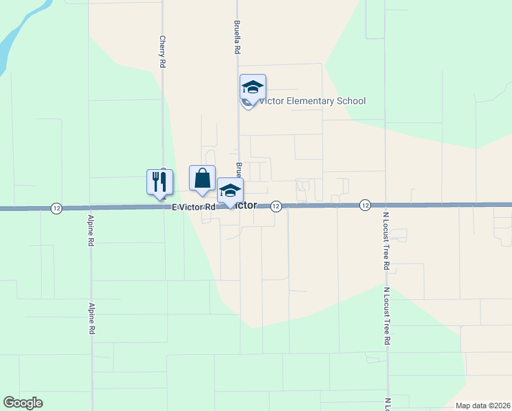 map of restaurants, bars, coffee shops, grocery stores, and more near in Victor