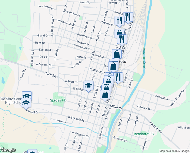 map of restaurants, bars, coffee shops, grocery stores, and more near 322 West Clement Street in Desoto