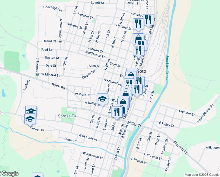map of restaurants, bars, coffee shops, grocery stores, and more near 322 West Clement Street in Desoto