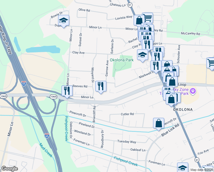 map of restaurants, bars, coffee shops, grocery stores, and more near in Louisville