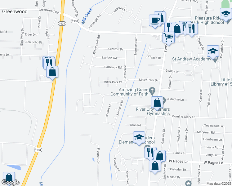 map of restaurants, bars, coffee shops, grocery stores, and more near 6707 Fenske Lane in Louisville