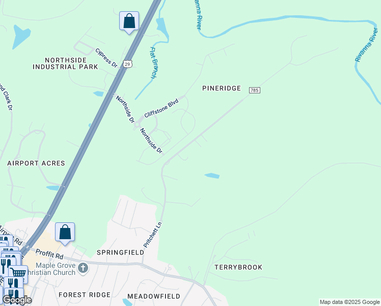 map of restaurants, bars, coffee shops, grocery stores, and more near 3695 Pritchett Lane in Charlottesville
