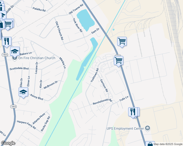 map of restaurants, bars, coffee shops, grocery stores, and more near 7300 Garrison Road in Louisville