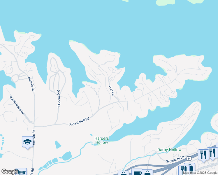 map of restaurants, bars, coffee shops, grocery stores, and more near 1354 Port Lane in Osage Beach