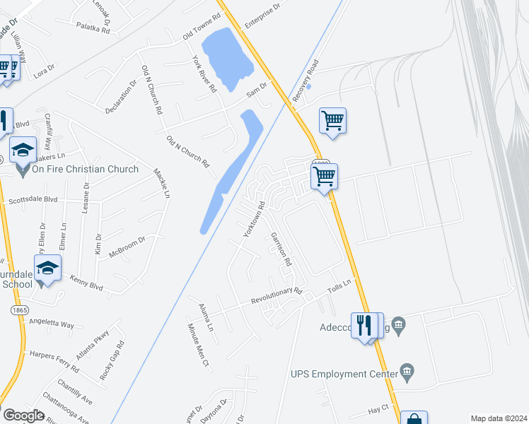 map of restaurants, bars, coffee shops, grocery stores, and more near 7313 Garrison Road in Louisville