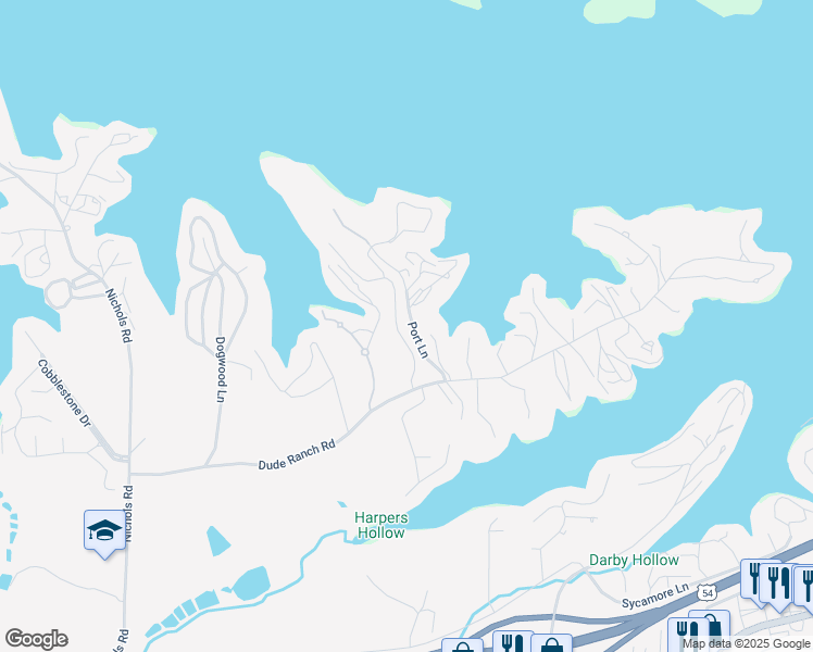 map of restaurants, bars, coffee shops, grocery stores, and more near 1354 Port Lane in Osage Beach