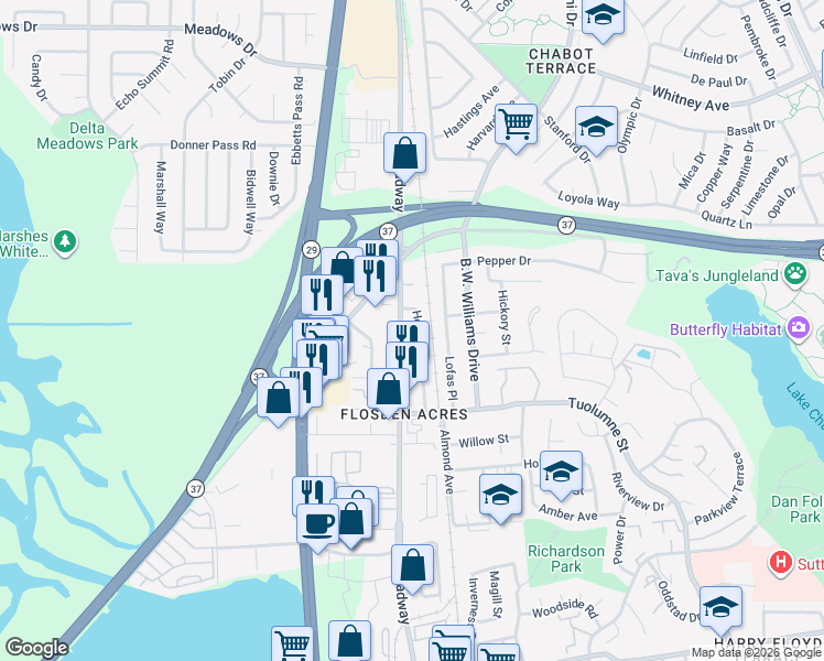 map of restaurants, bars, coffee shops, grocery stores, and more near 169 Hogan Avenue in Vallejo