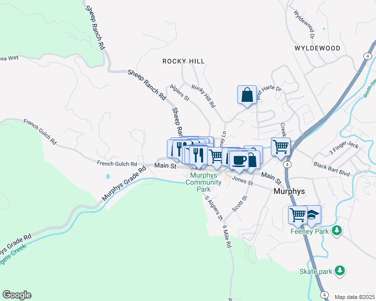 map of restaurants, bars, coffee shops, grocery stores, and more near 511 Algiers Street in Murphys