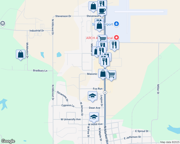 map of restaurants, bars, coffee shops, grocery stores, and more near 200 Mason Lane in Sparta