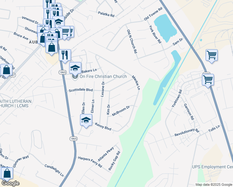 map of restaurants, bars, coffee shops, grocery stores, and more near 209 Kim Court in Louisville